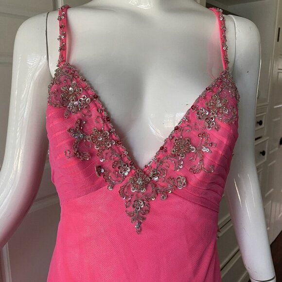 MORI LEE Vintage Y2K Pink Sequin Beaded Formal Maxi Dress Train Fairy Size 11/12 - Picture 3 of 16